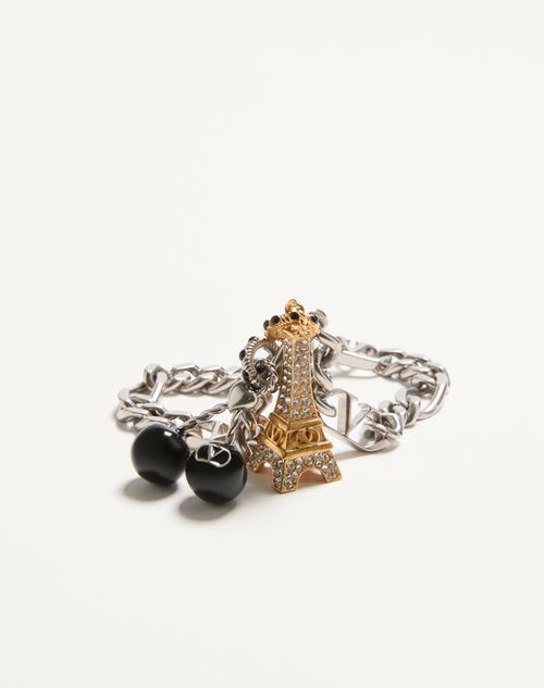 Valentino Garavani - Chez Valentino Bracelet In Metal, Enamel And Swarovski® Crystals - Palladium - Man - Jewelry